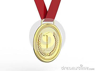 3D illustration gold medal with red ribbon Cartoon Illustration