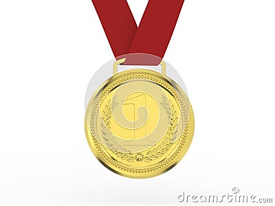 3D illustration gold medal with red ribbon Cartoon Illustration