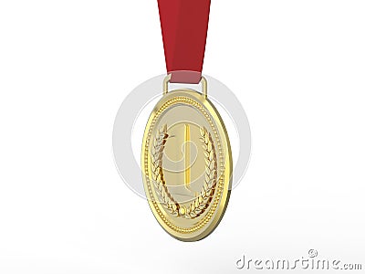 3D illustration gold medal with red ribbon Cartoon Illustration