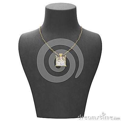 3D illustration gold necklace with diamonds on a black mannequin Cartoon Illustration