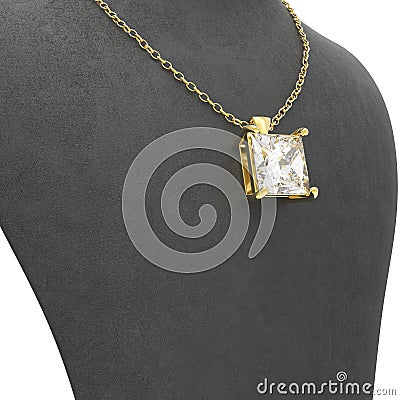 3D illustration gold necklace with diamonds on a black mannequin Cartoon Illustration