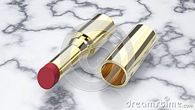 3D illustration gold red lipstick on a marble Cartoon Illustration
