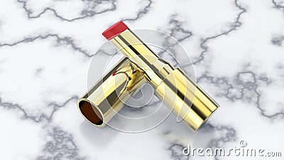 3D illustration gold red lipstick on a marble Cartoon Illustration