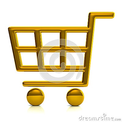 3D illustration gold shopping cart concept Cartoon Illustration