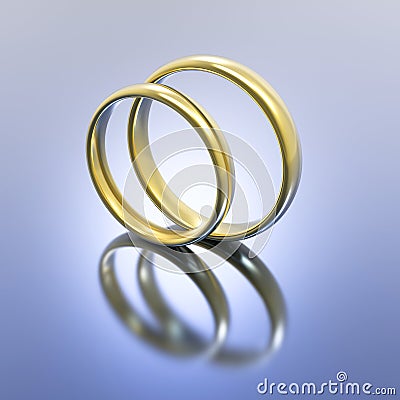 3D illustration gold silver wedding rings Cartoon Illustration