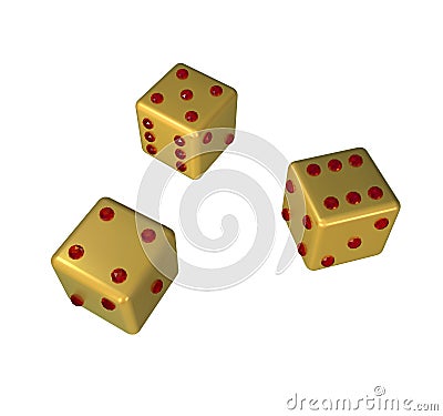 3d illustration. Golden dices isolated on white background Cartoon Illustration