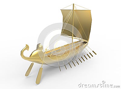 3d illustration of golden egyptian boat. Cartoon Illustration