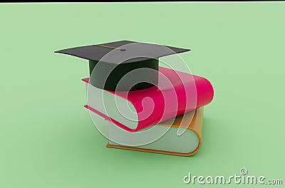 3d illustration Graduation cap hat with tassel, icon Mortarboard with book Cartoon Illustration