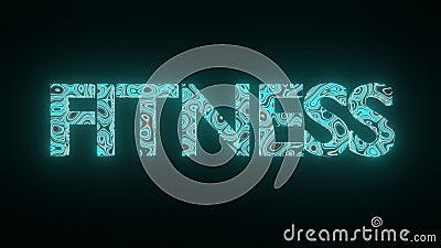 3D illustration graphic of beautiful texture or pattern on the text FITNESS, isolated on black background. Cartoon Illustration