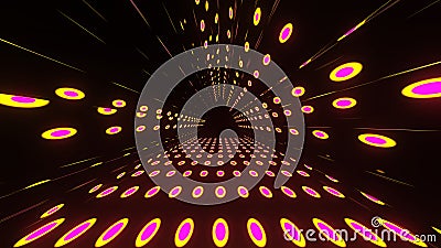 3d illustration graphics seamless loop of yellow and pink color neon circular abstract blinking effect motion background. Cartoon Illustration