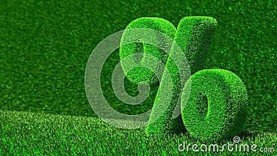 3D illustration of grass percent on green background. Design of information related to the economy. Grass symbol percent. Eco Cartoon Illustration