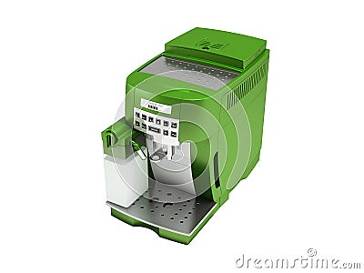 3d illustration of green automatic coffee machine with milk on white background no shadow Cartoon Illustration