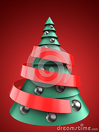 3d green and blue xmas tree Cartoon Illustration