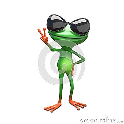 3D Illustration of a Green Frog in Black Glasses Stock Photo