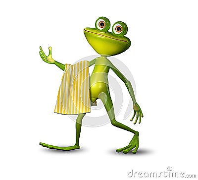 3d Illustration of a Green Frog Walking with a Towel Stock Photo