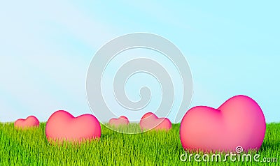 3D illustration green grass in heart shap Cartoon Illustration