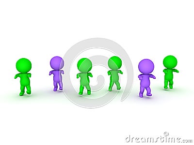 3D illustration of green and purple zombies shambling forward Cartoon Illustration