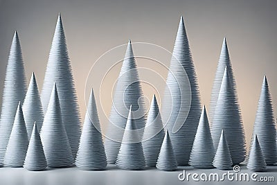 3d illustration of a group of christmas trees in a row, Winter Background Cartoon Illustration