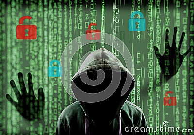 3D illustration. Hacker getting into the system. Open locks. Security failure Cartoon Illustration