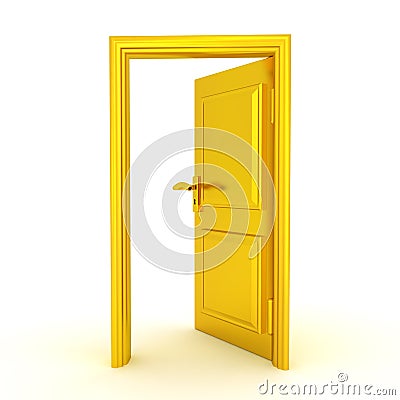 3D illustration of a half opened golden door Cartoon Illustration