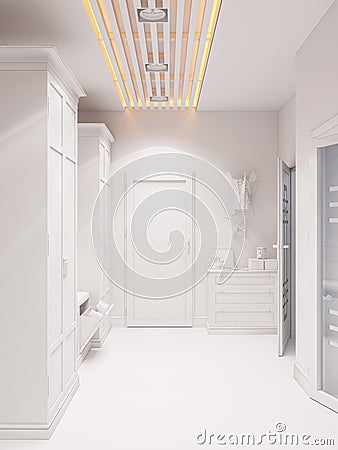 3d illustration hall interior design in classic Cartoon Illustration