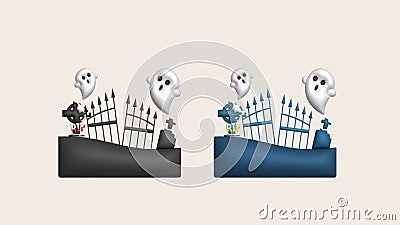 3D illustration. Halloween abandoned house. with graves and cute little ghosts Vector Illustration