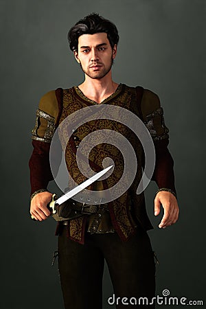 3D Illustration of a Handsome Medieval Fantasy Style Noble Man Stock Photo