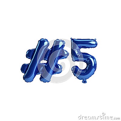 3d illustration of 5 hashtag blue balloons isolated on white background Cartoon Illustration