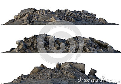 Heaps of rubble and debris isolated on white 3d illustration Cartoon Illustration