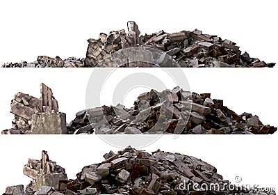 Heaps of rubble and debris isolated on white 3d illustration Cartoon Illustration