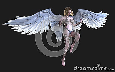 The Heaven Angel Wings, White Wing Plumage with Clipping Path Stock Photo