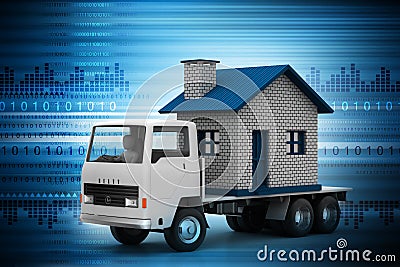Home in a truck in color back ground Cartoon Illustration