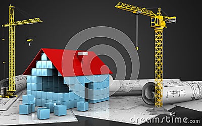 3d of house blocks construction Cartoon Illustration