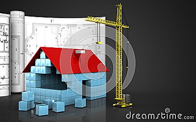 3d of house blocks construction Cartoon Illustration