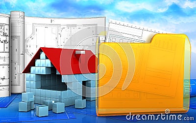 3d of house blocks construction Cartoon Illustration