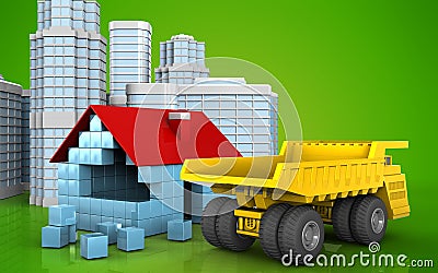 3d of house blocks construction Cartoon Illustration