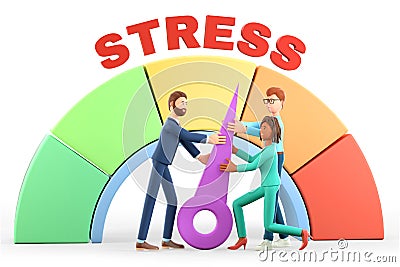 3D illustration of human characters reducing the pressure of problem in stress level concept. Emotional overload Cartoon Illustration