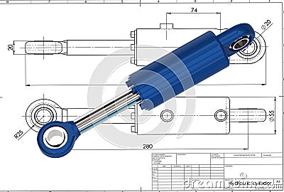 3d illustration of hydraulic cylinder Cartoon Illustration