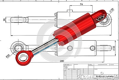 3d illustration of hydraulic cylinder Cartoon Illustration