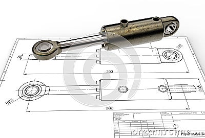 3d illustration of hydraulic cylinder Cartoon Illustration