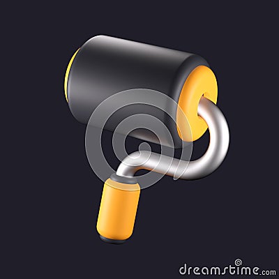 3d illustration icon roll paint color equipment tools reparation orange black isolated Cartoon Illustration