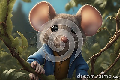 3D illustration of Illustrate an image of a timid little mouse Cartoon Illustration