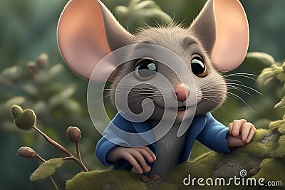 3D illustration of Illustrate an image of a timid little mouse Cartoon Illustration