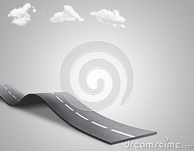 3d illustration of infinite road with grey background. road with cloud. motorways path. Cartoon Illustration