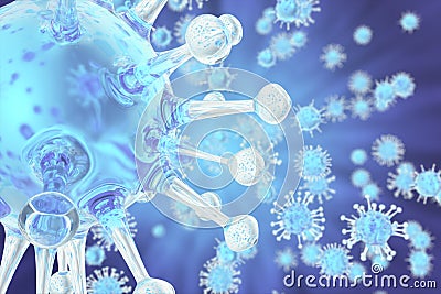 3D illustration of Influenza Virus H1N1. Swine Flu, infect organism, viral disease epidemic. Cartoon Illustration