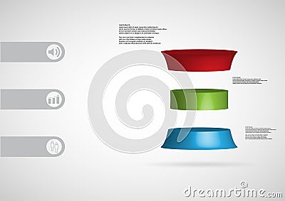 3D illustration infographic template with deformed cylinder horizontally divided to three color slices Vector Illustration