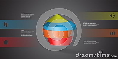 3D illustration infographic template with round pentagon divided to four parts Vector Illustration