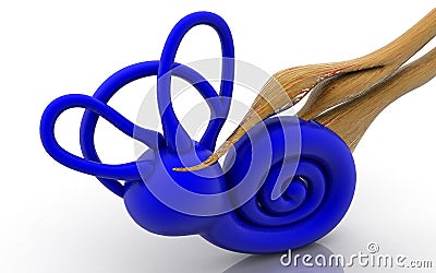 3D illustration of inner ear .Cochlea in color background Cartoon Illustration