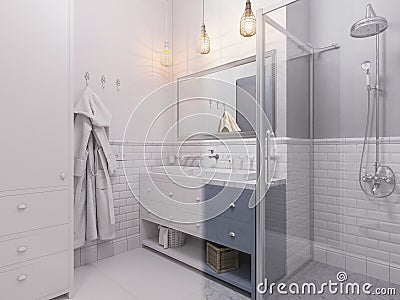 3d illustration of a interior design bathroom. 3D render before and after texturing Cartoon Illustration