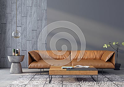 Living room with a leather sofa Cartoon Illustration